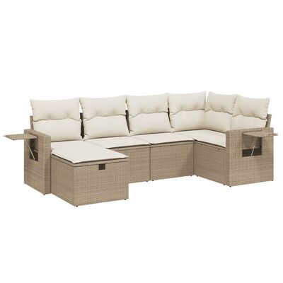 vidaXL 6-delige Loungeset met kussens poly rattan beige