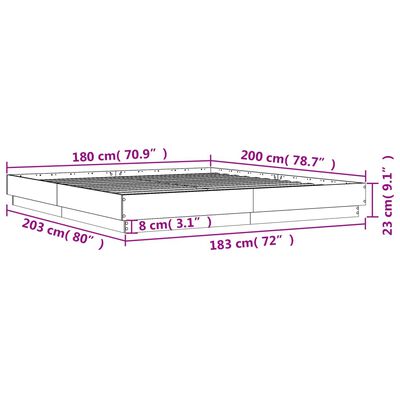 vidaXL Bedframe met LED-verlichting sonoma eikenkleurig 180x200 cm