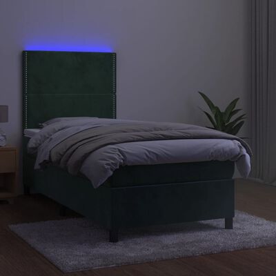 vidaXL Boxspring met matras en LED fluweel donkergroen 90x190 cm