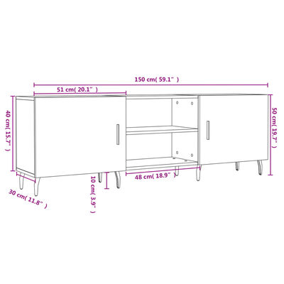 vidaXL Tv-meubel 150x30x50 cm bewerkt hout hoogglans wit