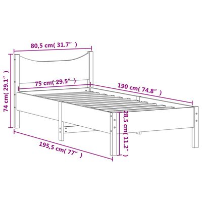 vidaXL Bedframe zonder matras massief grenenhout wasbruin 75x190 cm