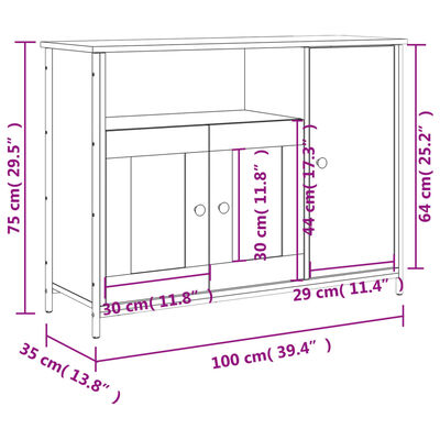 vidaXL Dressoir 100x35x75 cm bewerkt hout grijs sonoma