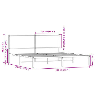 vidaXL Bedframe zonder matras metaal gerookt eikenkleurig 160x200 cm