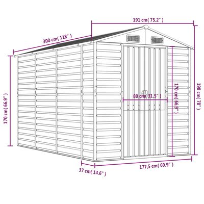 vidaXL Tuinschuur 191x300x198 cm gegalvaniseerd staal lichtgrijs