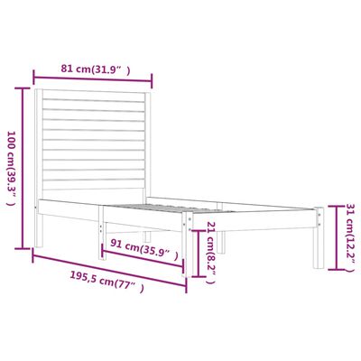 vidaXL Bedframe massief hout honingbruin 75x190 cm