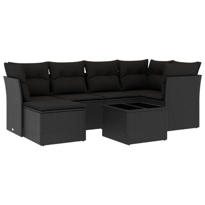 vidaXL 7-delige Loungeset met kussens poly rattan zwart