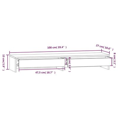 vidaXL Monitorstandaard 100x27x15 cm massief grenenhout wit