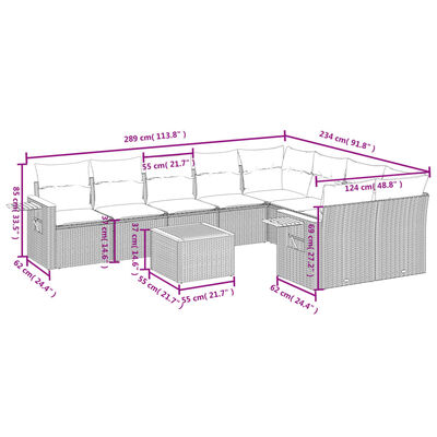 vidaXL 10-delige Loungeset met kussens poly rattan grijs