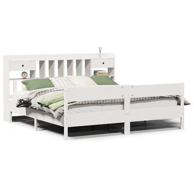 vidaXL Bed met boekenkast zonder matras grenenhout wit 180x200 cm