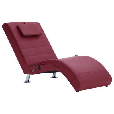 vidaXL Massage chaise longue met kussen kunstleer wijnrood