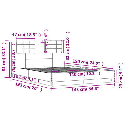 vidaXL Bedframe met hoofdeinde bewerkt hout gerookt eiken 140x190 cm