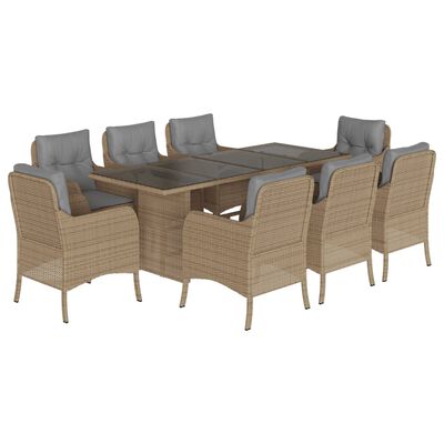 vidaXL 9-delige Tuinset met kussens poly rattan beige