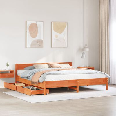 vidaXL Bedframe zonder matras massief grenenhout wasbruin 200x200 cm