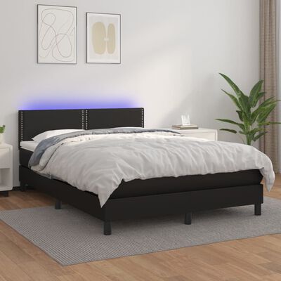 vidaXL Boxspring met matras en LED kunstleer zwart 140x190 cm