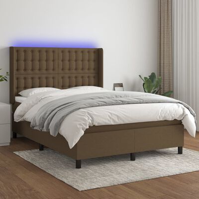 vidaXL Boxspring met matras en LED stof donkerbruin 140x190 cm