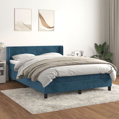 vidaXL Boxspring met matras fluweel donkerblauw 140x190 cm