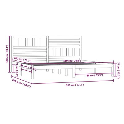 vidaXL Bedframe zonder matras massief grenenhout 180x200 cm