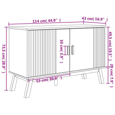 vidaXL Dressoir OLDEN 114x43x73,5 cm massief grenenhout grijs en bruin