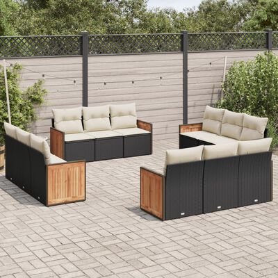 vidaXL 12-delige Loungeset met kussens poly rattan zwart