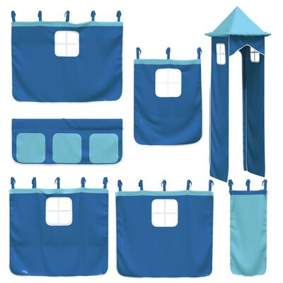 vidaXL Kinderhoogslaper met toren 90x190 cm massief grenenhout blauw