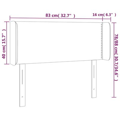 vidaXL Hoofdbord met randen 83x16x78/88 cm fluweel donkergrijs