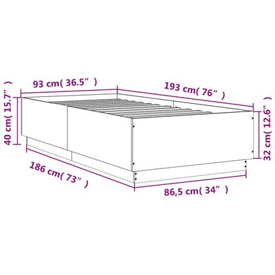 vidaXL Bedframe met LED-verlichting sonoma eikenkleurig 90x190 cm