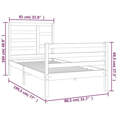 vidaXL Bedframe massief hout 75x190 cm