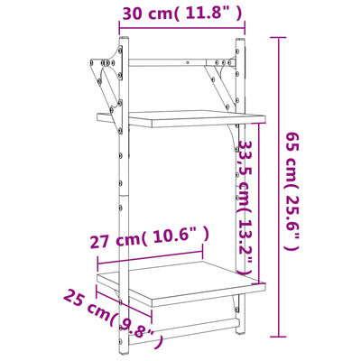 vidaXL Wandschappen 2-laags met stangen 2 st 30x25x65 cm gerookt eiken