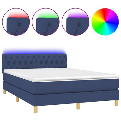 vidaXL Boxspring met matras en LED stof blauw 140x200 cm