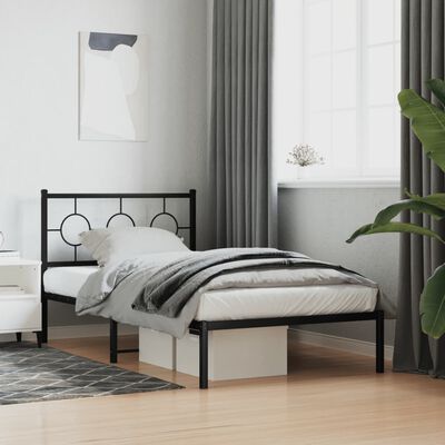 vidaXL Bedframe met hoofdbord metaal zwart 100x190 cm