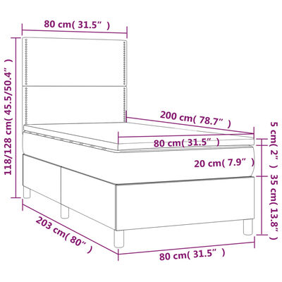 vidaXL Boxspring met matras fluweel lichtgrijs 80x200 cm