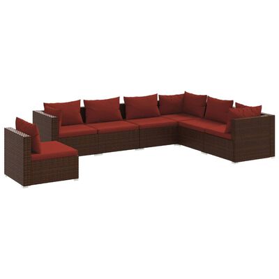 vidaXL 7-delige Loungeset met kussens poly rattan bruin