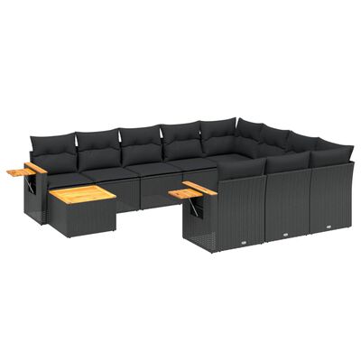 vidaXL 11-delige Loungeset met kussens poly rattan zwart