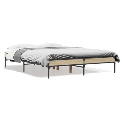 vidaXL Bedframe bewerkt hout metaal sonoma eikenkleurig 120x190 cm