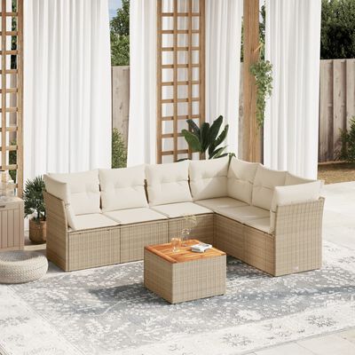 vidaXL 7-delige Loungeset met kussens poly rattan beige