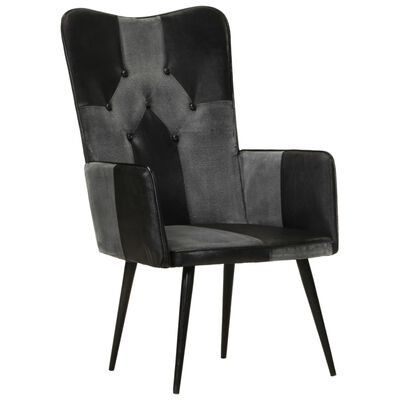 vidaXL Fauteuil echt leer zwart en grijs