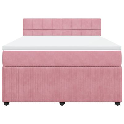 vidaXL Boxspring met matras fluweel roze 140x200 cm