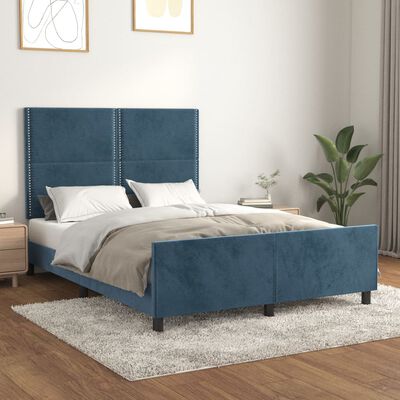 vidaXL Bedframe zonder matras 140x190 cm fluweel donkerblauw