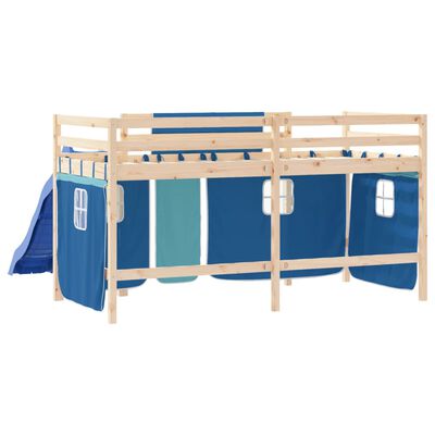 vidaXL Kinderhoogslaper met gordijnen 90x200 cm grenenhout blauw