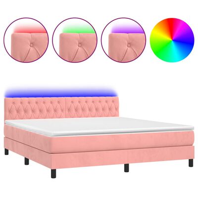 vidaXL Boxspring met matras en LED fluweel roze 160x200 cm