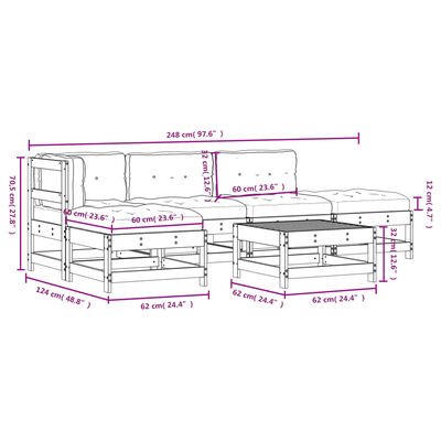 vidaXL 6-delige Loungeset met kussens massief hout wit