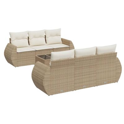 vidaXL 7-delige Loungeset met kussens poly rattan beige