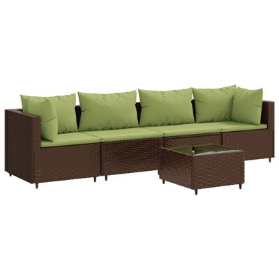 vidaXL 5-delige Loungeset met kussens poly rattan bruin