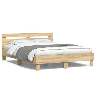 vidaXL Bedframe met hoofdeinde en LED sonoma eikenkleurig 150x200 cm