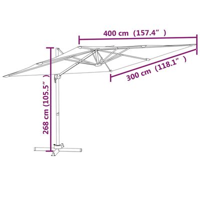 vidaXL Zweefparasol met aluminium paal 400x300 cm zwart