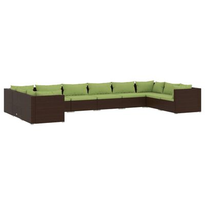 vidaXL 10-delige Loungeset met kussens poly rattan bruin