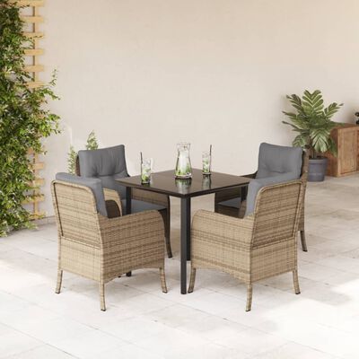 vidaXL 5-delige Tuinset met kussens poly rattan beige