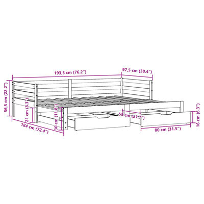 vidaXL Slaapbank onderschuifbed en lades 90x190 cm grenenhout wasbruin