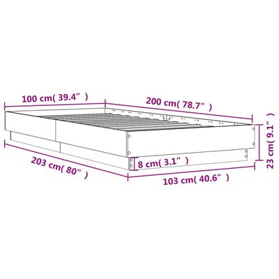 vidaXL Bedframe met LED-verlichting sonoma eikenkleurig 100x200 cm