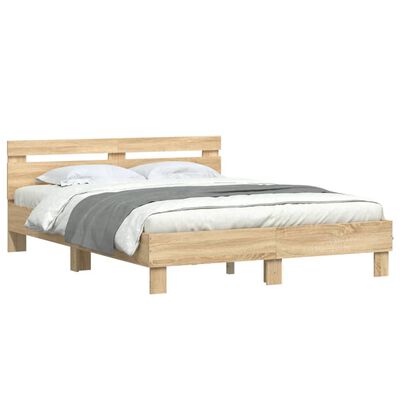 vidaXL Bedframe met hoofdeinde bewerkt hout sonoma eiken 140x200 cm